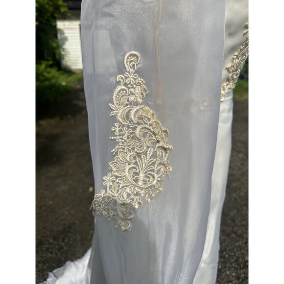 Vintage Lace Bohemian Bridal Gown Dress Size M Train 1960s-70s Wedding Dress - Picture 12 of 16